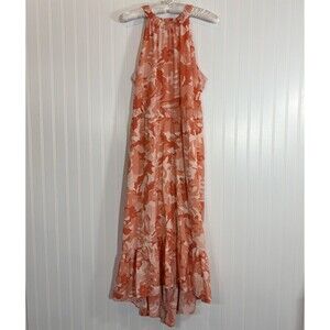 NINE WEST Womens Halter Floral Dress Size L Easter Spring Tiered Ruffle Resort